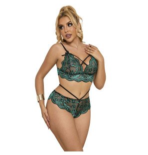 Green lace lingerie set with bra and briefs S/M – image 5