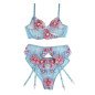 Blue Floral-Print Lingerie Set with Bra, Briefs and Garter Belt S/M – image 5