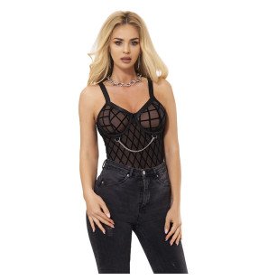 Schwarzer Body mit Ketten und Strumpfhalter S/M – Bild 4