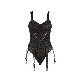 Black Bodysuit with Chains and Garter Belt S/M – image 5