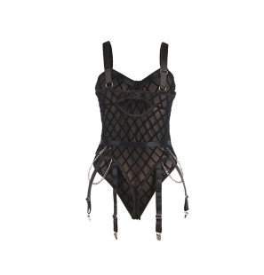 Czarne body z łańcuszkami i pasem do pończoch L/XL – zdjęcie 6