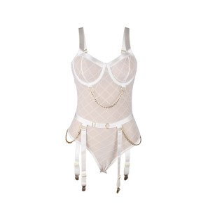 White Bodysuit with Chains and Garter Belt S/M – image 5