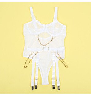 Białe body SUBBLIME z łańcuszkami i pasem do pończoch L/XL – zdjęcie 8
