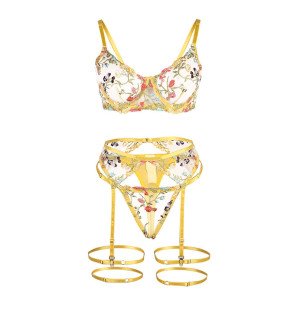 Ensemble de lingerie jaune à motif floral avec porte-jarretelles L/XL – photo 6