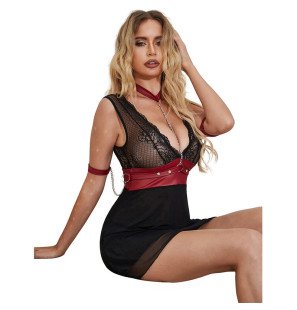 Schwarzes Spitzen-Bondagekleid L/XL für Erwachsene – Bild 4