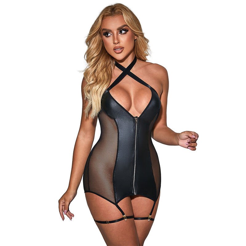 Black leather-look fishnet dress for adults, S/M by SUBBLIME – image 1 Black leather-look fishnet dress for adults, S/M by SUBBLIME – image 1