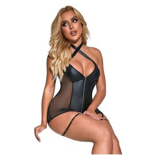 Schwarzes Netzkleid in Lederoptik für Erwachsene S/M von SUBBLIME – Bild 3