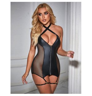 Black leather-look fishnet dress for adults, S/M by SUBBLIME – image 7