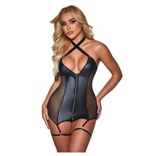 Zwarte leren netjurk voor volwassenen L/XL – foto 1