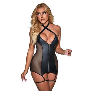 Black leather mesh dress for adults L/XL – image 3