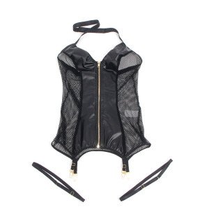 Black leather mesh dress for adults L/XL – image 5