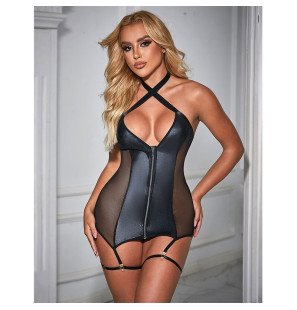 Black leather mesh dress for adults L/XL – image 9