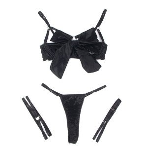 Adjustable black bra set with bow for adults – image 7