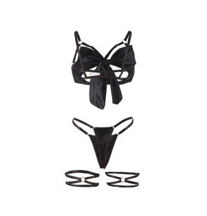 Adjustable black bra set with bow for adults – image 8