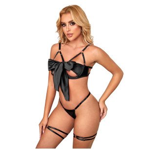 Adjustable black bow bra set L/XL for adults – image 5