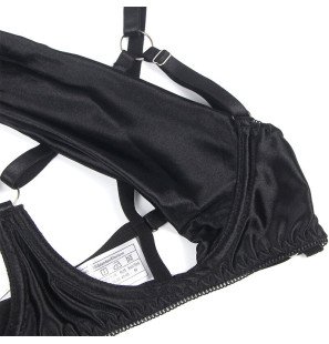 Adjustable black bow bra set L/XL for adults – image 12