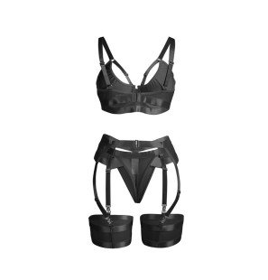 SUBBLIME - 955243 ZWARTE BONDAGE BH EN KOUSENBAND SET L/XL