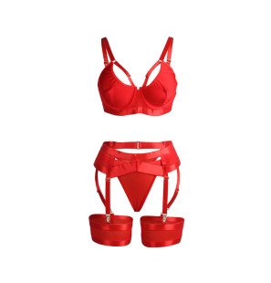 Rode bondage lingerieset met bh en kousenband S/M – foto 5