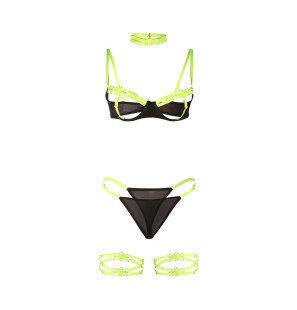 Fluorescent Green Lingerie Set with Chain and Leg Accents S/M – image 5