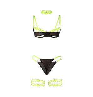 Fluorescent Green Lingerie Set with Chain and Leg Accents S/M – image 6