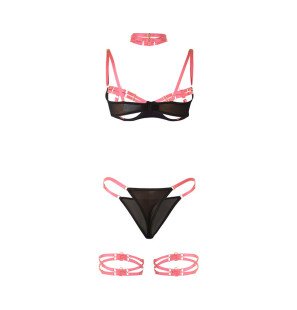 Ensemble de lingerie rose fluo avec chaîne et ornements de jambes S/M – photo 6