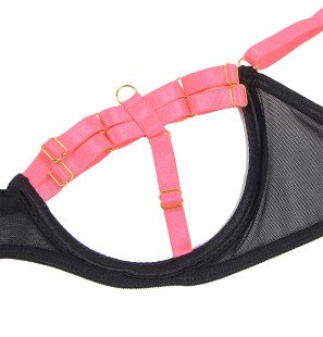 Fluorescent Pink Lingerie Set with Chain and Leg Details S/M – image 8
