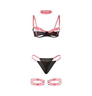 Fluorescent pink lingerie set with chain and thigh bands L/XL – image 5