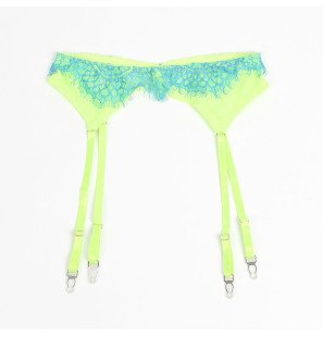 SUBBLIME Lace Bra and Suspender Belt Set, Green and Blue, S/M – image 13