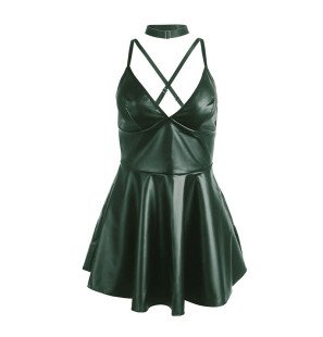 Groene lederen bandjesjurk S/M voor intieme wellness – foto 5