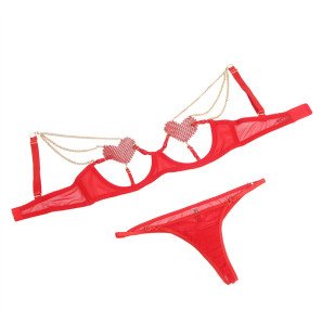 Ensemble soutien-gorge en résille rouge avec chaîne ornée de cœurs SUBBLIME, taille L/XL – photo 4