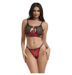SUBBLIME ensemble de lingerie en vinyle rouge brillant et résille avec fermeture éclair L/XL – photo 1