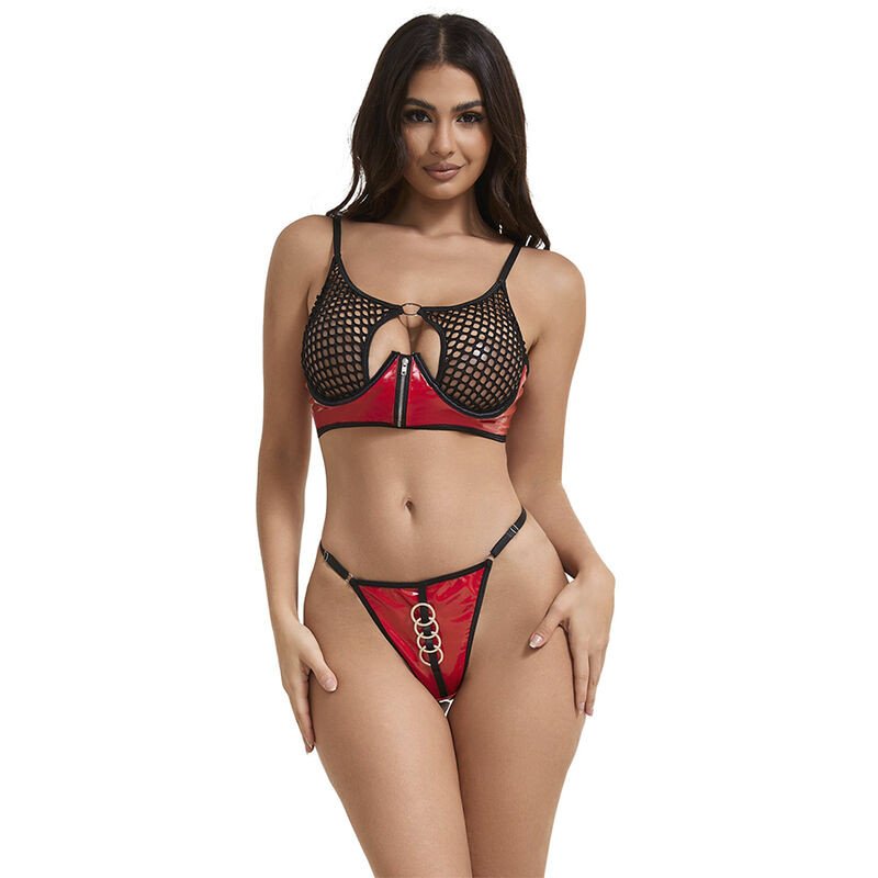 SUBBLIME red patent leather mesh lingerie set with zip L/XL – image 1 SUBBLIME red patent leather mesh lingerie set with zip L/XL – image 1