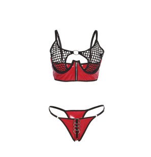 SUBBLIME red patent leather mesh lingerie set with zip L/XL – image 4