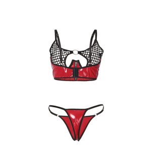 SUBBLIME ensemble de lingerie en vinyle rouge brillant et résille avec fermeture éclair L/XL – photo 5