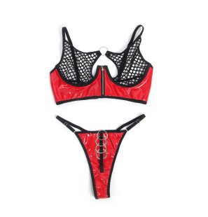 SUBBLIME red patent leather mesh lingerie set with zip L/XL – image 6