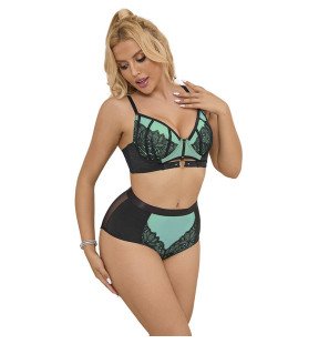 Green patent leather mesh bra set with zip by SUBBLIME, size S/M – image 2