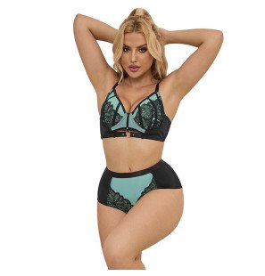 Green patent leather mesh bra set with zip SUBBLIME L/XL – image 1