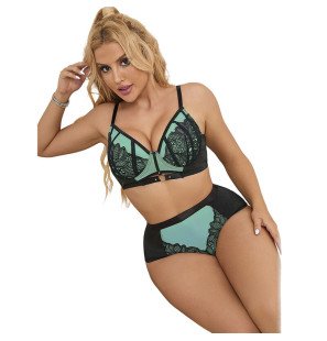 Green patent leather mesh bra set with zip SUBBLIME L/XL – image 3