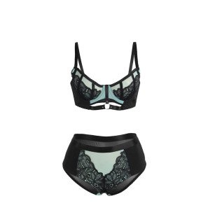 Green patent leather mesh bra set with zip SUBBLIME L/XL – image 5
