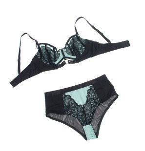 Green patent leather mesh bra set with zip SUBBLIME L/XL – image 7