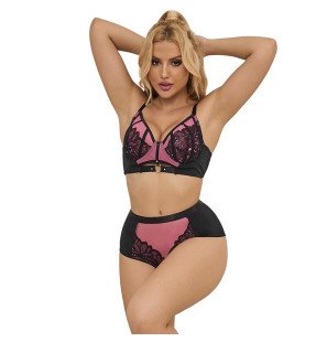 SUBBLIME pink patent leather mesh bra set with zip S/M – image 1