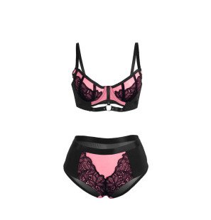 SUBBLIME ensemble soutien-gorge en résille rose effet similicuir verni avec fermeture éclair S/M – photo 5