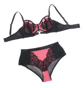 SUBBLIME ensemble soutien-gorge en résille rose effet similicuir verni avec fermeture éclair S/M – photo 6