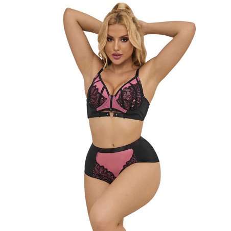 SUBBLIME BH-Set aus rosafarbenem Lackleder und Mesh mit Reißverschluss L/XL