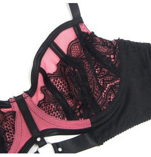 SUBBLIME pink patent-leather mesh bra set with zip L/XL – image 8