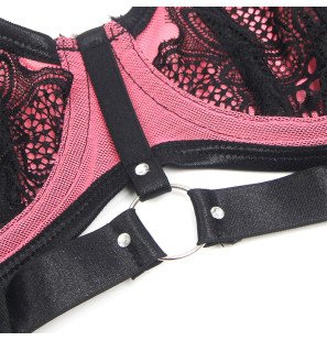 SUBBLIME pink patent-leather mesh bra set with zip L/XL – image 9