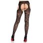 Black lace stockings with floral pattern and garters – image 2 Black lace stockings with floral pattern and garters – image 2