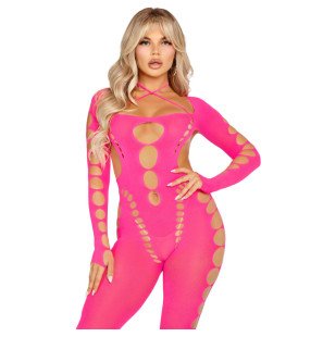 Leg Avenue Pink Open-Back Bodystocking – One Size – image 4