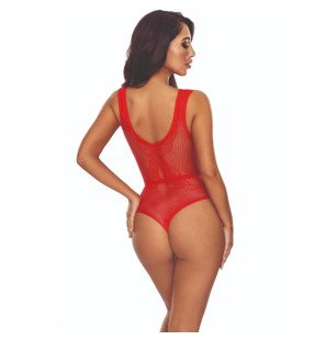PASSION red bodystocking with grid pattern – image 2