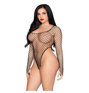 LEG AVENUE czarne body z siateczki z wysoko wyciętym krojem, one size – zdjęcie 2